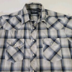 Wrangler Vintage Short Sleeve Check Print Pearl Snap Western Cut Shirt‎ Medium